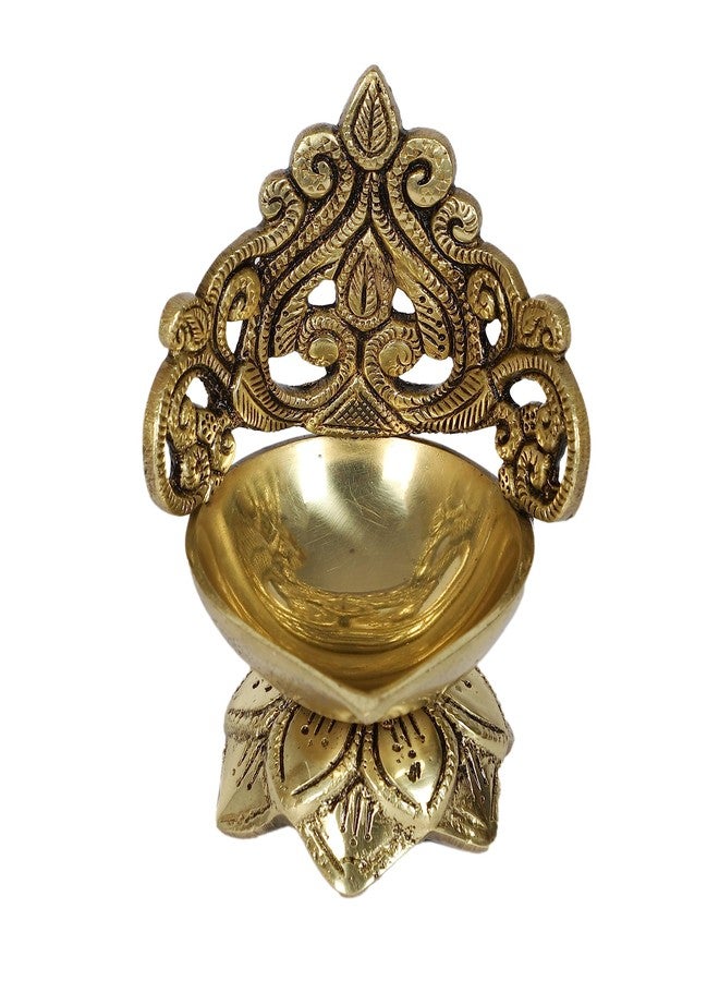 Two Moustaches Ethnic Carved Floral Design 5 Inches Brass Diya, Brass Diyas for Home Temple, Brass Diya for Puja, Standard, Pack of 1 - Image 1
